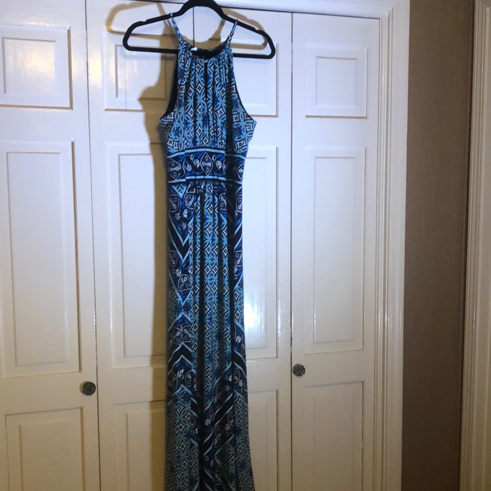 London Times Geometric Halter Maxi Dress SZ 10
